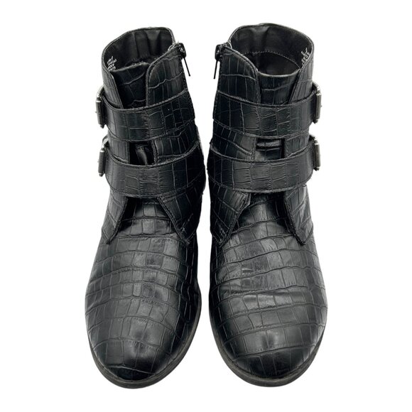 a.n.a. Afra Motorcycle Black Faux Croc Embossed Grunge Biker Ankle Boots (9M) - Picture 15 of 15